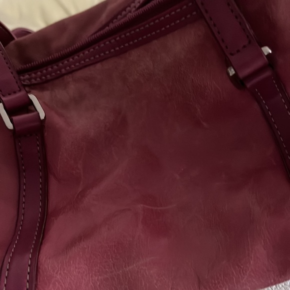 Valerie Stevens Deep Rose Pink Distressed Genuine Leather Shoulder Bag - Picture 13 of 13